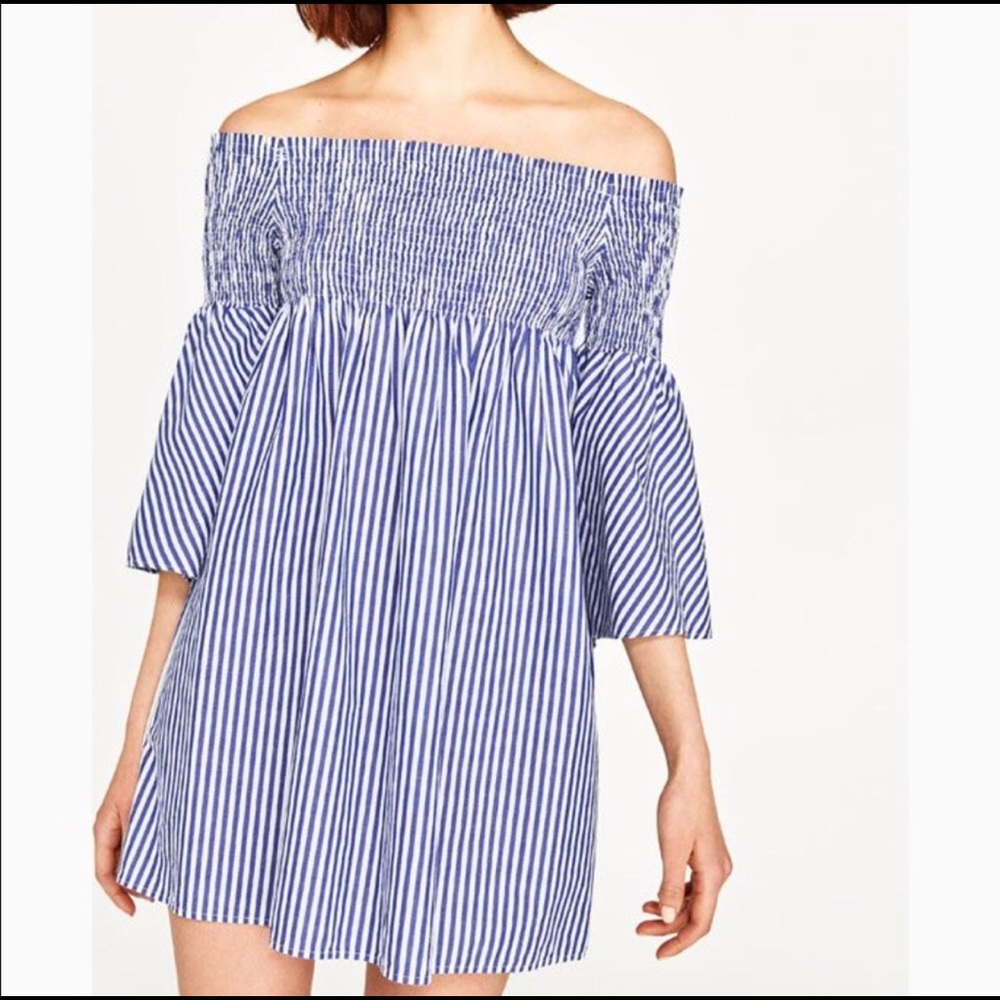 New Zara off the shoulder strip dress (xs)
